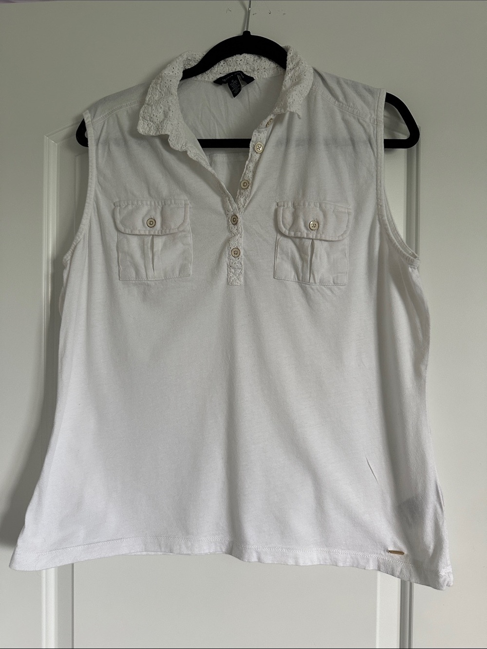 Tommy Hilfiger White Sleeveless Polo Tank with Lace Collar